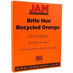 Outlet ⭐ JAM Paper® Smooth Colored Paper, 24 Lbs., 8.5 X 11, Orange Recycled, 50 Sheets/Pack (103655A) 🎉