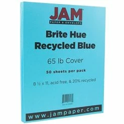 Hot Sale 👍 Jam® Smooth Brite Hue Cover Cardstock Paper JAM Paper® Bright Color Cardstock, 8.5 X 11, 65lb Blue Recycled, 50/pack (101899) 🤩