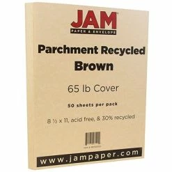 Best Sale 🥰 Jam® Parchment Recycled Cover Cardstock JAM Paper Parchment 65 Lb. Cardstock Paper, 8.5" X 11", Light Brown, 50 Sheets/Pack (96700100) 😀