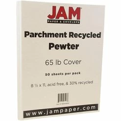 New ✨ Card Stock JAM Paper Parchment 65 Lb. Cardstock Paper, 8.5" X 11", Pewter Gray, 50 Sheets/Ream (96600800) 💯