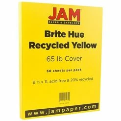 Best Pirce 🔔 Jam® Smooth Brite Hue Cover Cardstock Paper JAM Paper® Bright Color Cardstock, 8.5 X 11, 65lb Yellow Recycled, 50/pack (104018) 🎁