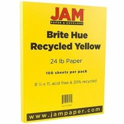 Hot Sale 👏 JAM Paper® Smooth Colored Paper, 24 Lbs., 8.5" X 11", Yellow Recycled, 100 Sheets/Pack (103945) 💯