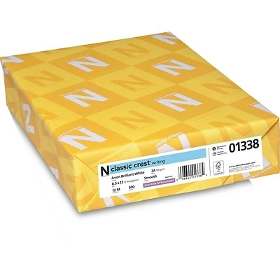 Best Pirce 🛒 Neenah Paper Resume/Cotton Letterhead Paper CLASSIC CREST® Writing Paper, 8 1/2" X 11", 24 Lb., Smooth Finish, Avon Brilliant White, 500/Ream (01338) 🎁