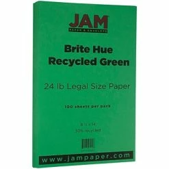 Outlet ❤️ JAM Paper® Smooth Colored Paper, 24 Lbs., 8.5" X 14", Green Recycled, 100 Sheets/Pack (151053) 😍