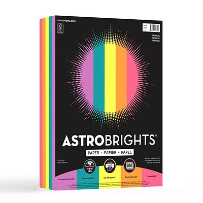 Best Sale ❤️ Astrobrights Colored Paper, 24 Lbs., 8.5" X 11", Tropical Colors, 500 Sheets/Ream (91665) 🤩