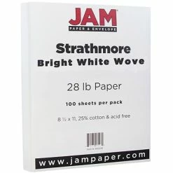 Top 10 ✔️ Jam® Linen Paper JAM Paper® Strathmore Paper - 8.5" X 11" - 28lb Bright White Wove - 100/pack 👍