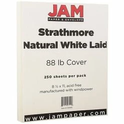 Flash Sale 🛒 Jam® Strathmore Cover Cardstock JAM Paper Strathmore 80 Lb. Cardstock Paper, 8.5" X 11", Natural White, 250 Sheets/Ream (301015B) 🎁