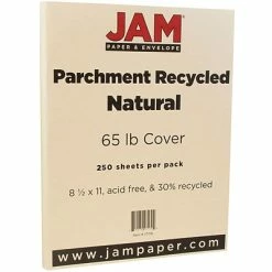 Best Pirce 💯 Jam® Parchment Recycled Cover Cardstock JAM Paper Parchment 65 Lb. Cardstock Paper, 8.5" X 11", Natural, 250 Sheets/Ream (171116B) 🤩