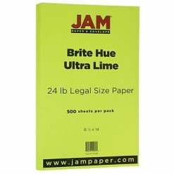 Wholesale 😉 JAM Paper® Smooth Colored Paper, 24 Lbs., 8.5" X 14", Ultra Lime Green, 500 Sheets/Ream (0151048B) 🌟