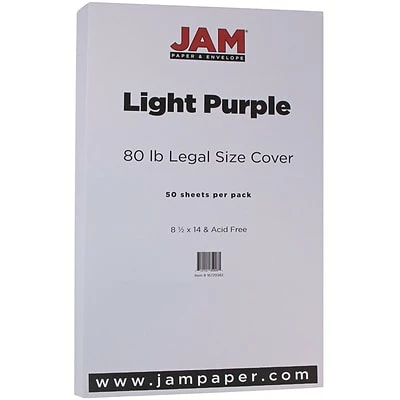 Outlet 🎉 Jam® Cardstock Paper JAM Paper® Matte Legal Cardstock, 8.5 X 14, 80lb Light Purple, 50/pack (16729382) 👏